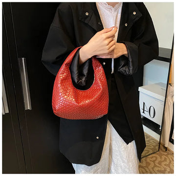 Qfdian Women Underarm Bag Classic Fashion Woven Embossed Hobo Soft PU Leather Small Top-handle Shoulder Bag Casual Daily Handbags